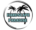 Logo with two black palm trees and 