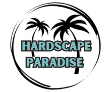 Logo with two black palm trees and 