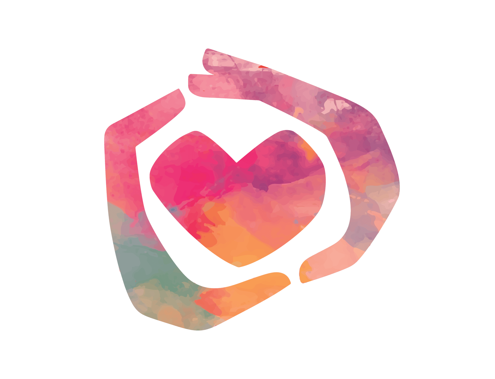 Colorful watercolor heart logo inside abstract circular hands