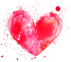 Pink watercolor heart with paint splatters on a white background