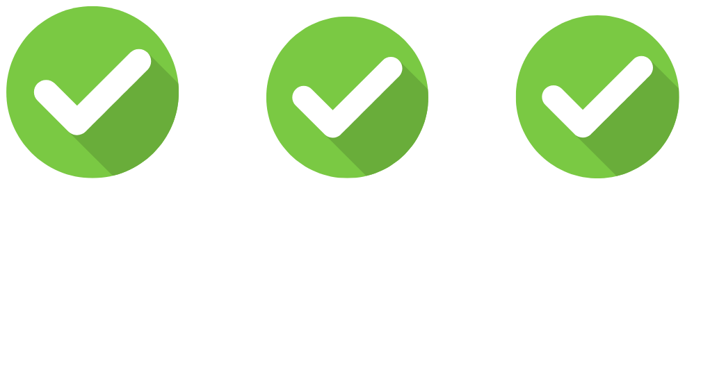 Three green check marks with long shadows on a white background.