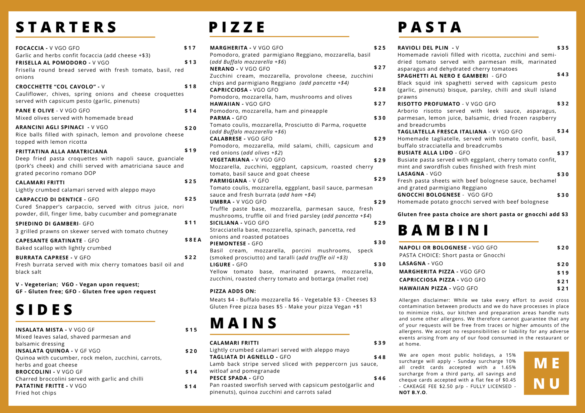 MENU - Il Caminetto