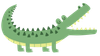 A green crocodile with its mouth open on a white background.