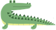 A cartoon illustration of a green crocodile on a white background.