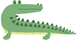 A cartoon illustration of a green crocodile on a white background.
