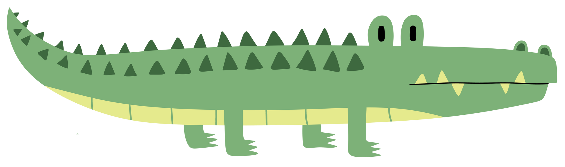 A cartoon illustration of a green crocodile with sharp teeth.