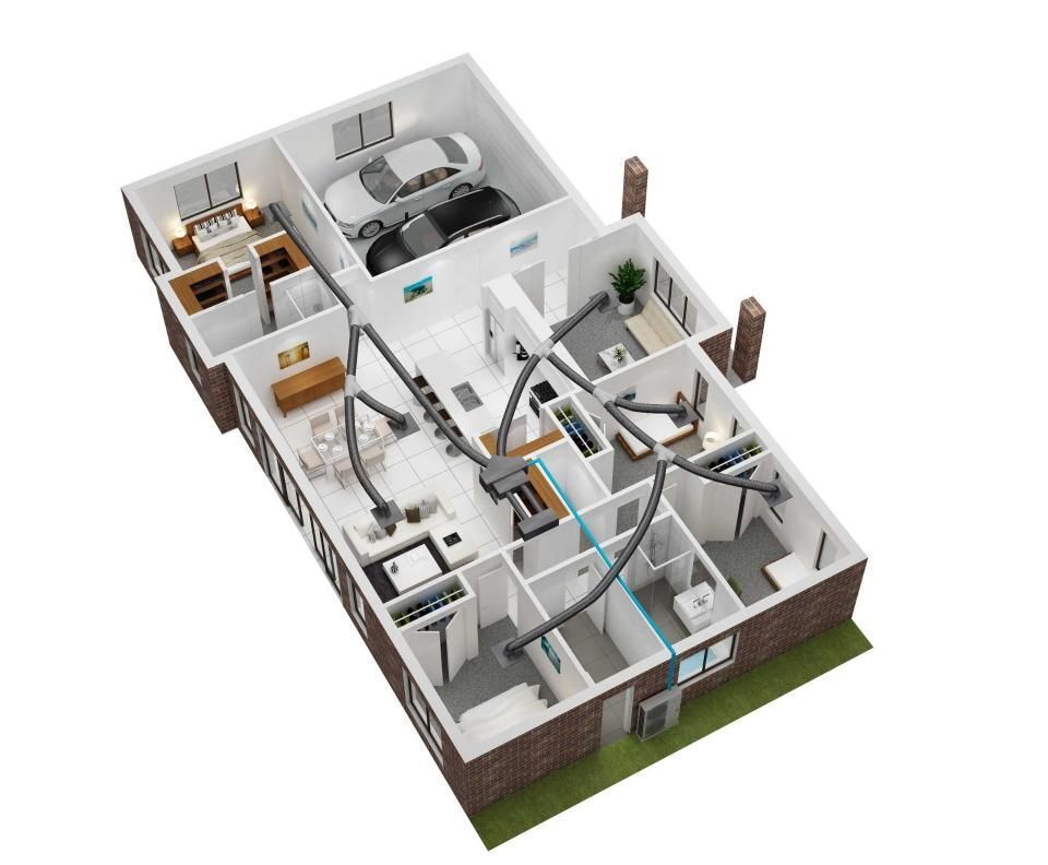 3D Cutaway of a Modern Home Interior Floor Plan — Enterprise Air That's Cool In Svensson Heights, QLD