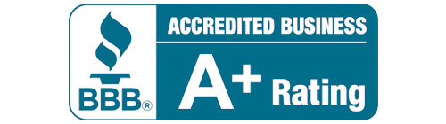 BBB Accredited Business A+ Rating badge in blue and white