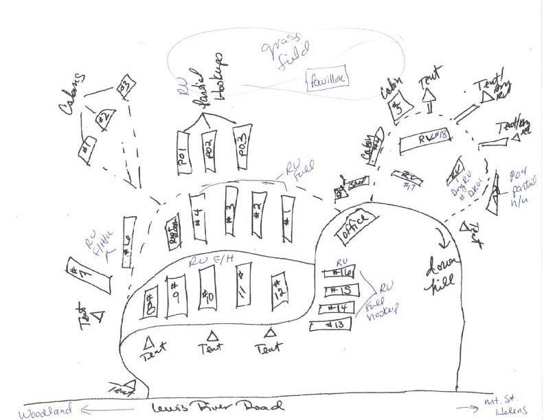 drawn sketch of an RV park map