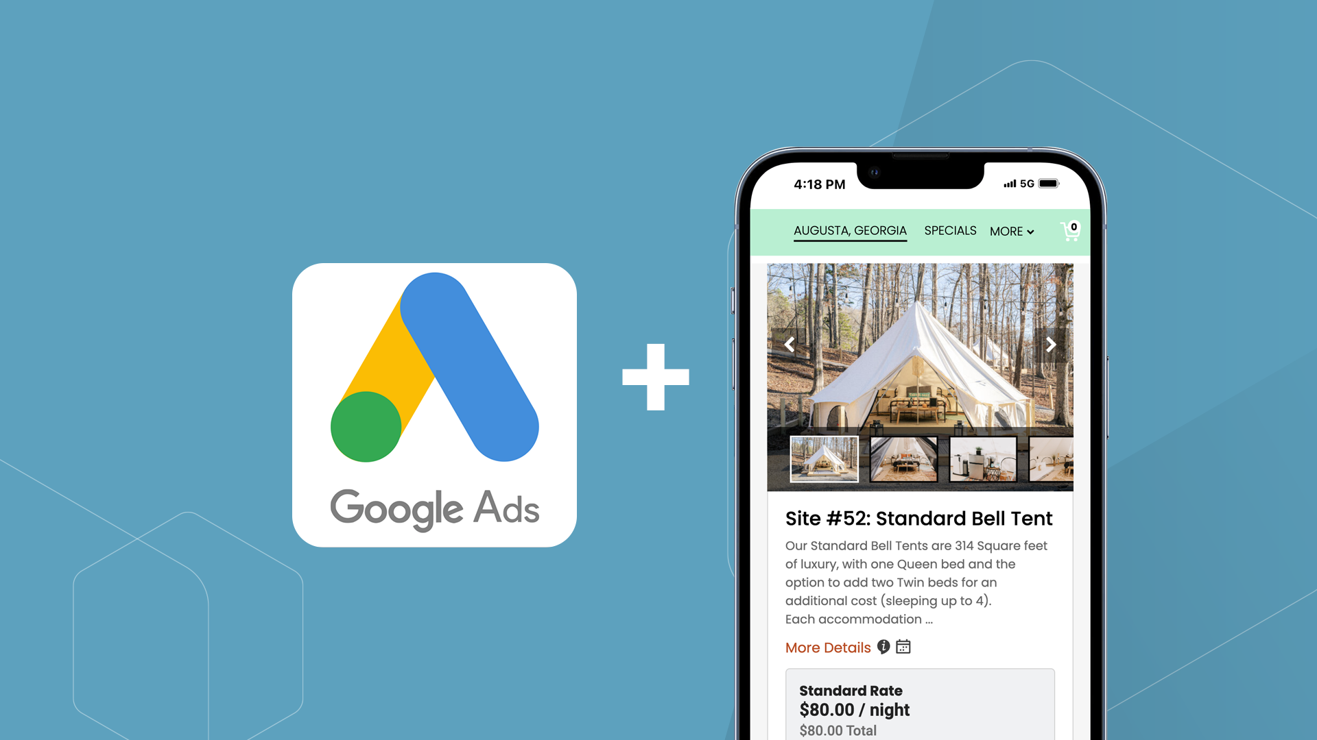 Google ads logo with a cell phone next to it that has a property website pulled up