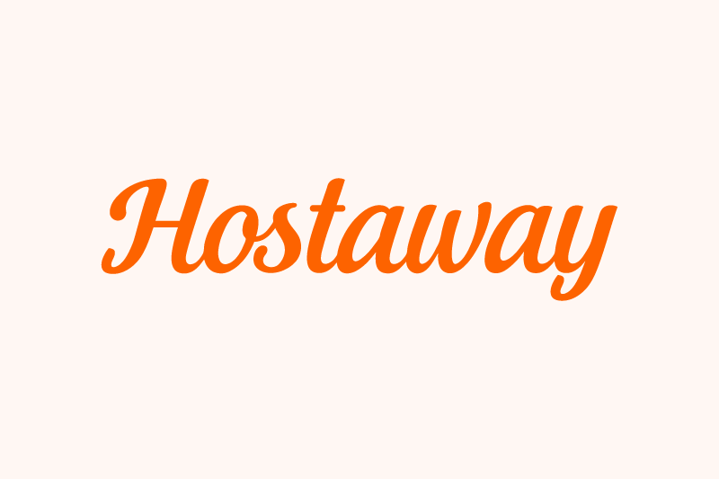 Orange “Hostaway” wordmark on a light pink background