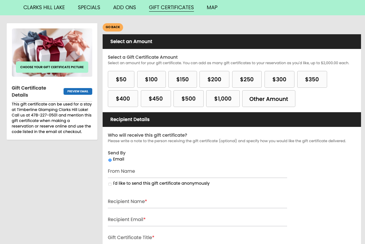 A screenshot of a website with a picture of a person holding a gift box.