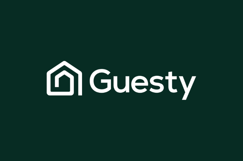Guesty logo on dark green background