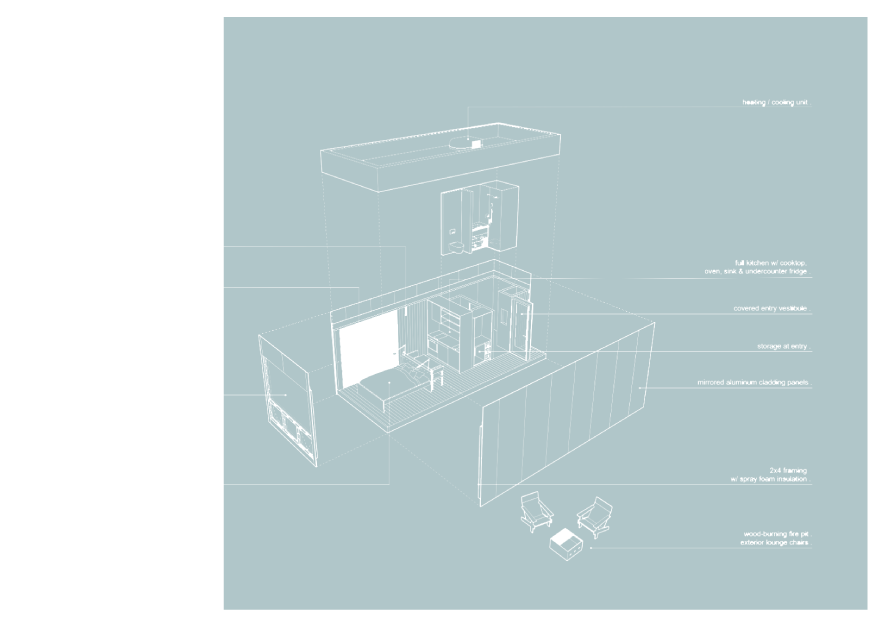 A blueprint design of a small home on a green background.