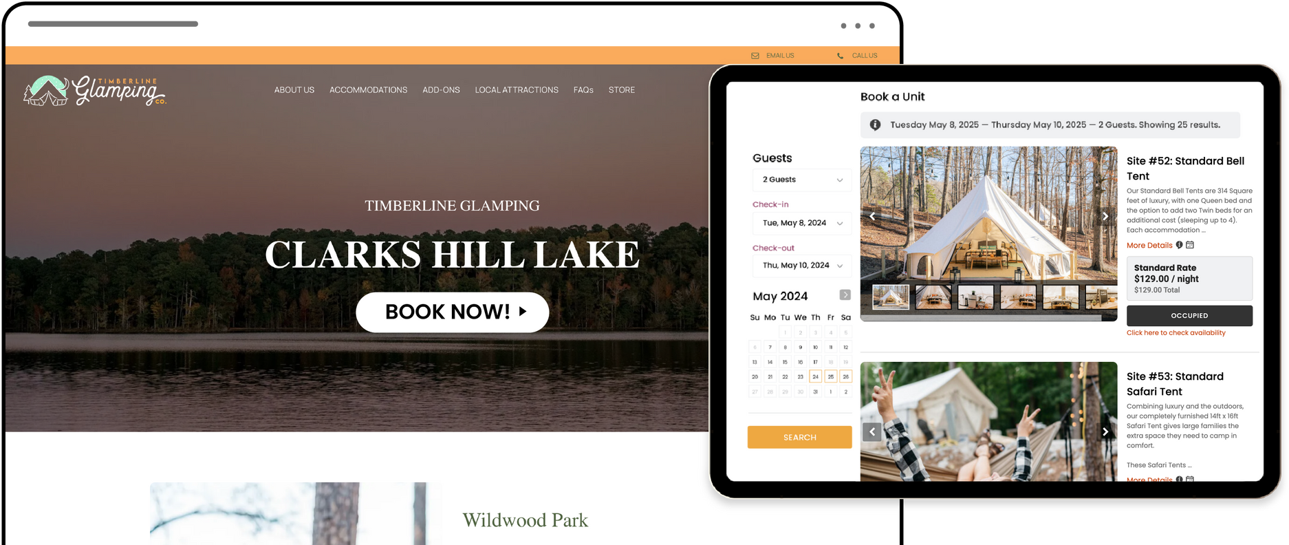 Integrated booking system display.