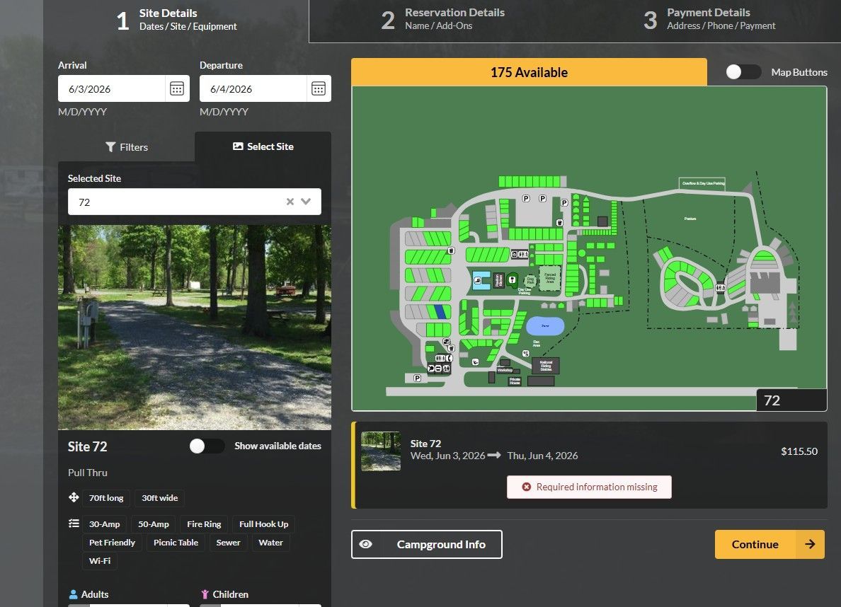 Dark game interface with a park photo on the left and a green map layout on the right