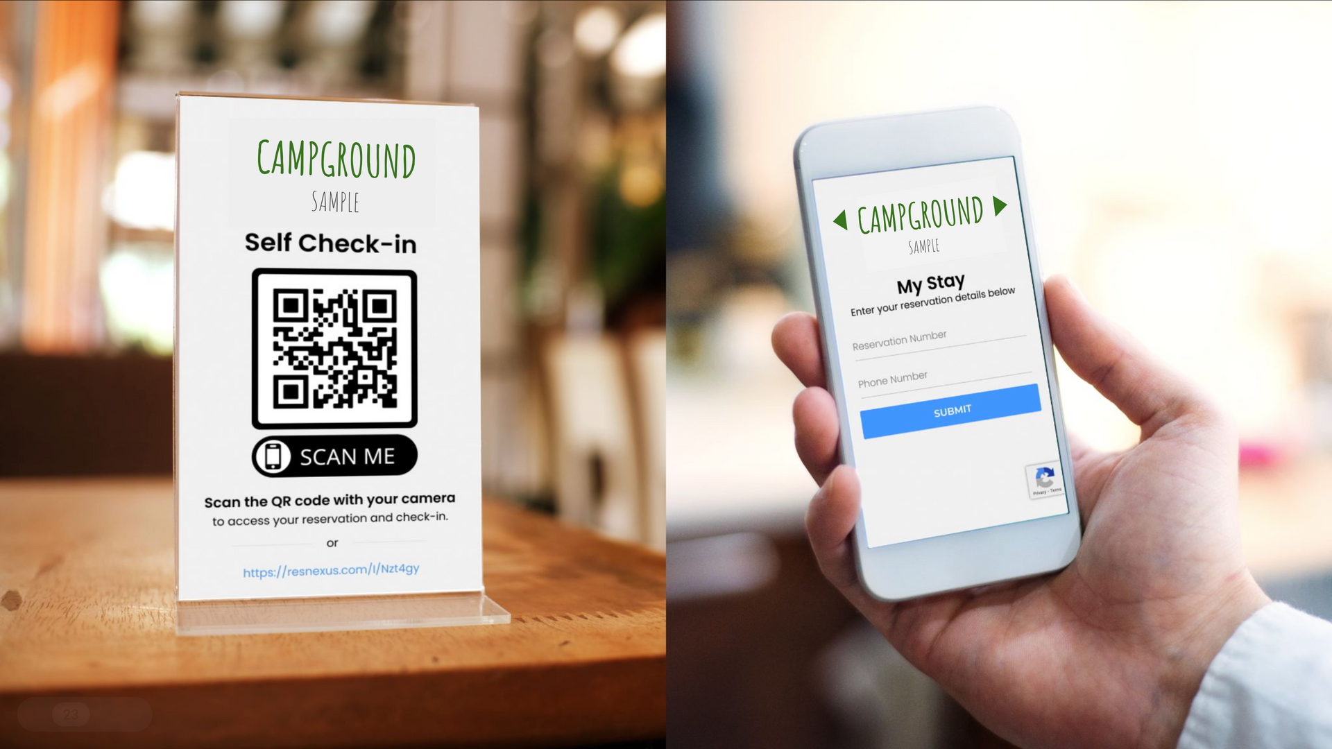 A person is using a cell phone to scan a sign that says self check-in.