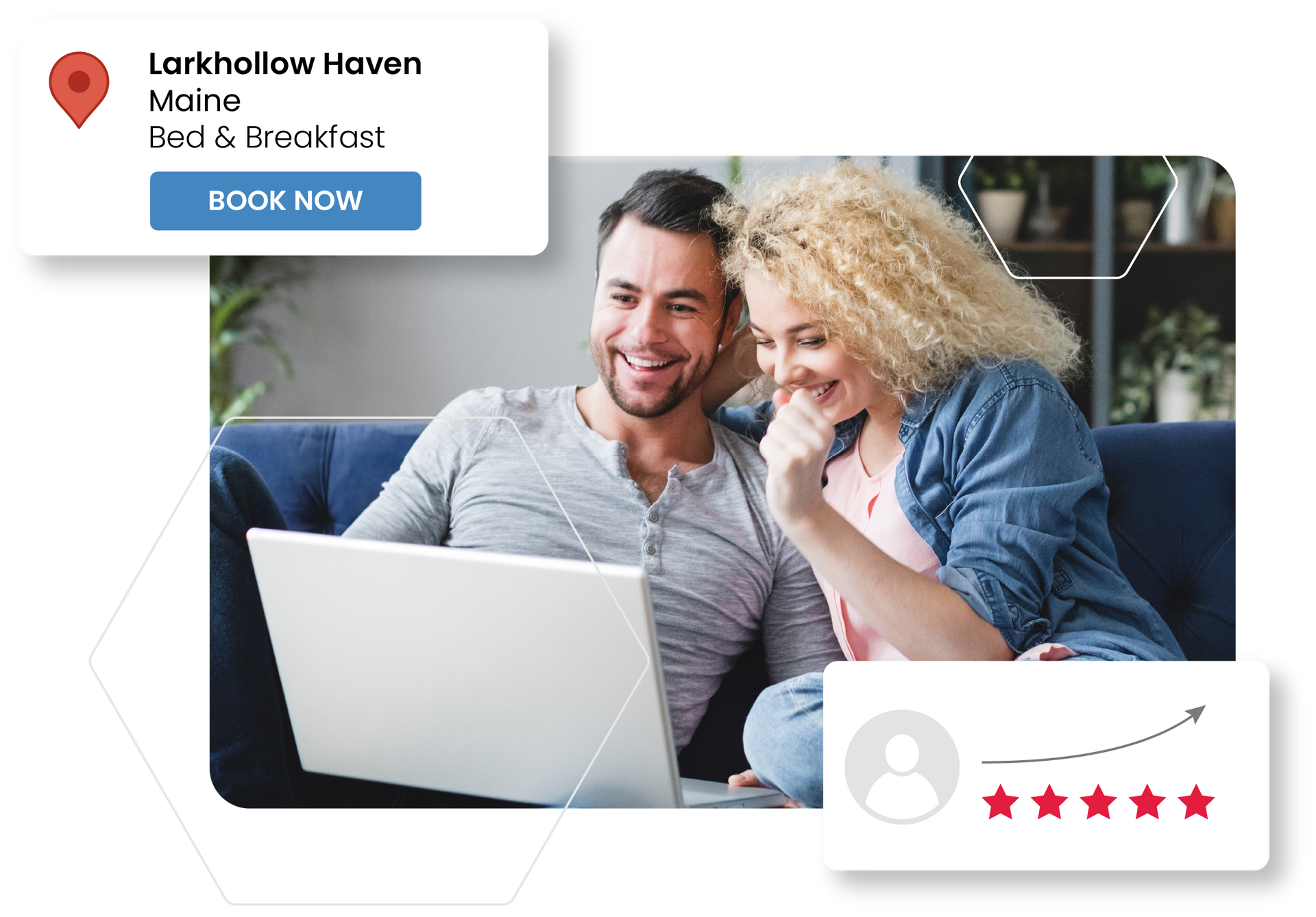 A man and a woman are sitting on a couch looking at a laptop.