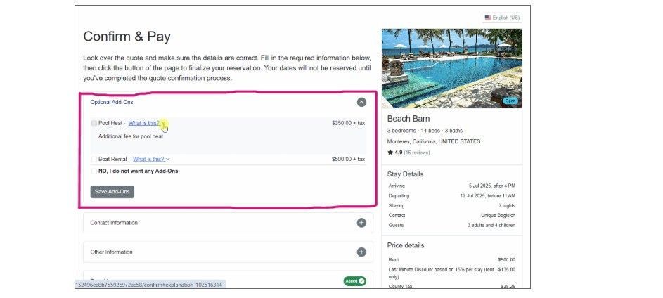 A screen showing booking confirmation details, including the selected payment method and a summary of the order.