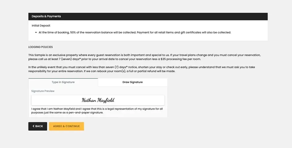 A person is signing a document on a website.