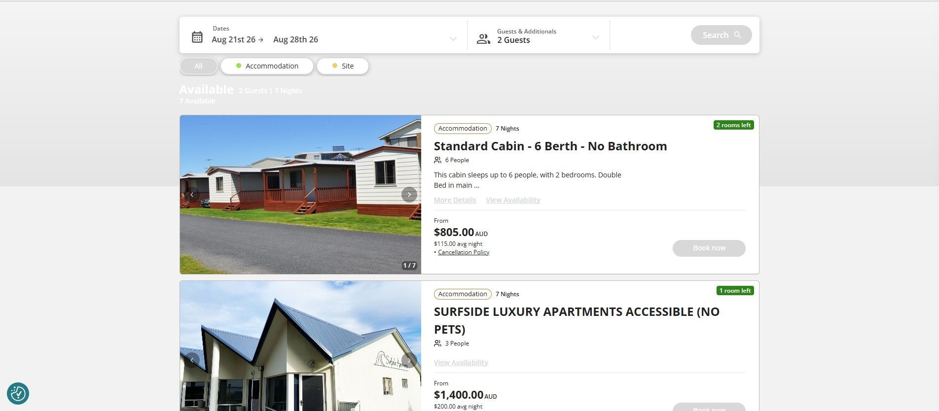 Real estate search results page with two house listings and property photos