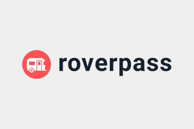 Roverpass logo with red circular RV icon and dark gray wordmark on a light background