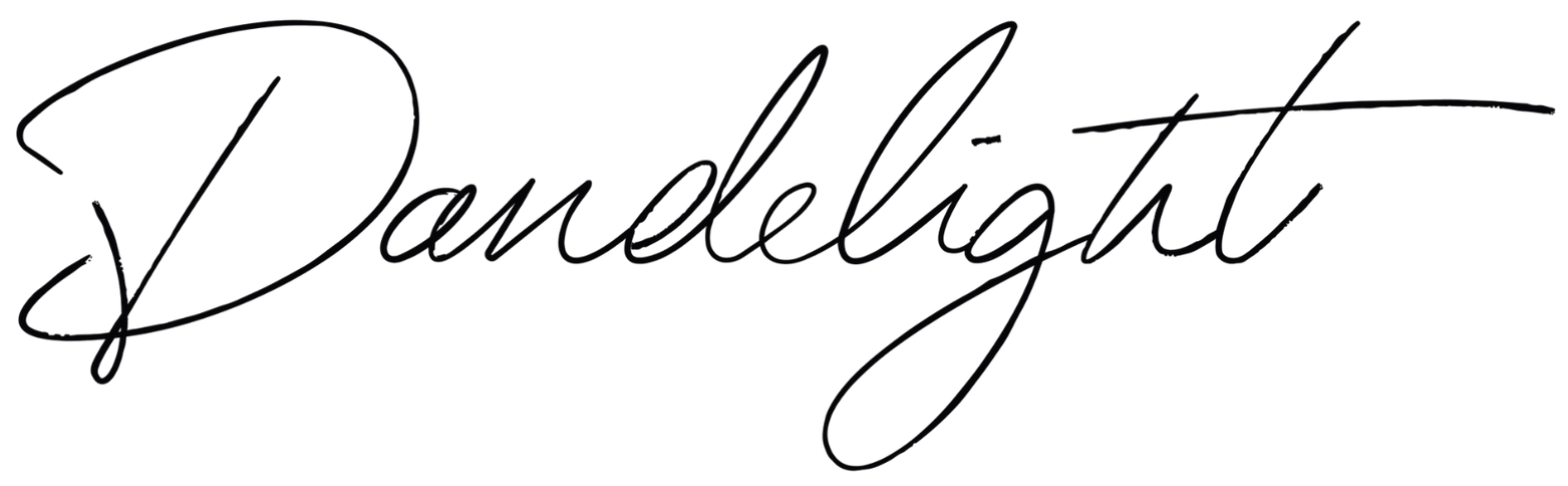 Stylized black cursive signature reading “Dandelight” on a white background