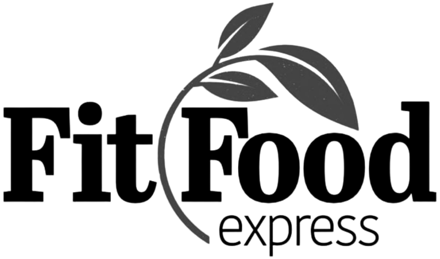 Fit Food Express logo with black text and a stylized green leaf icon