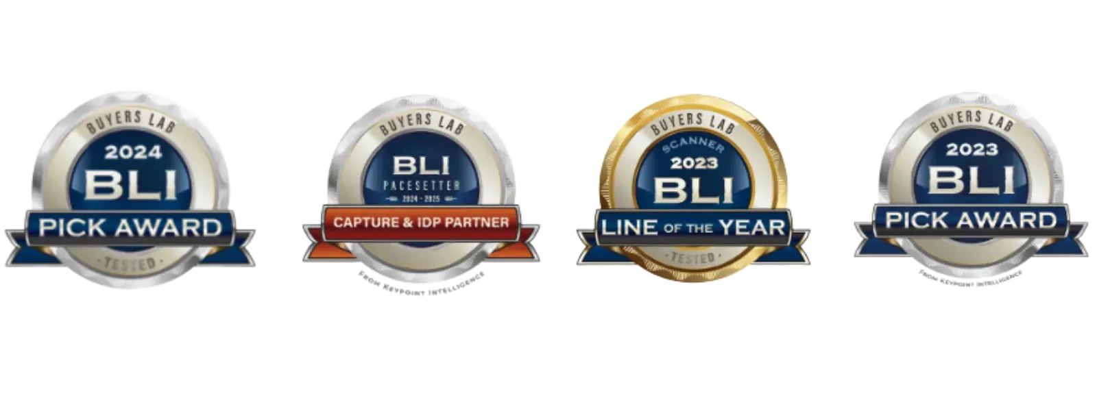 Un conjunto de cuatro insignias con las palabras bli pick Award.