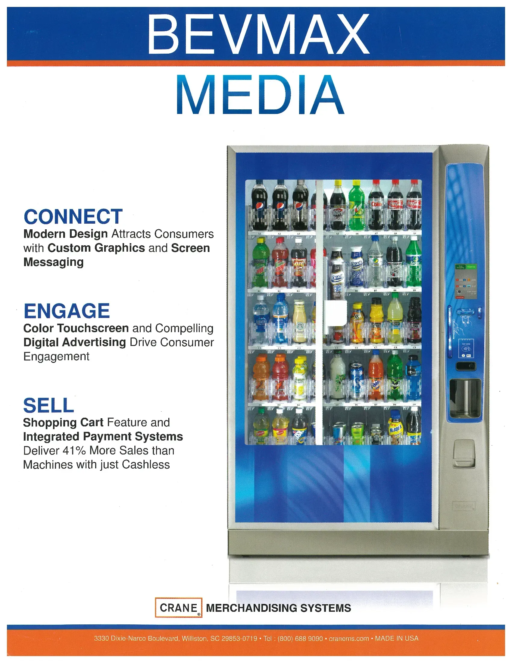 A poster for bevmax media with a vending machine on it