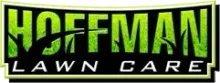 Logo for Hoffman Lawn Care with bold green, grass-textured text on a black background with a light green border.