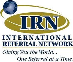 IRN International Referral Network logo with globe and slogan, “Giving You the World... One Referral at a Time.”