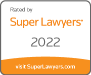 Super Lawyers 2022 award badge with orange and gray text, “visit SuperLawyers.com” at bottom