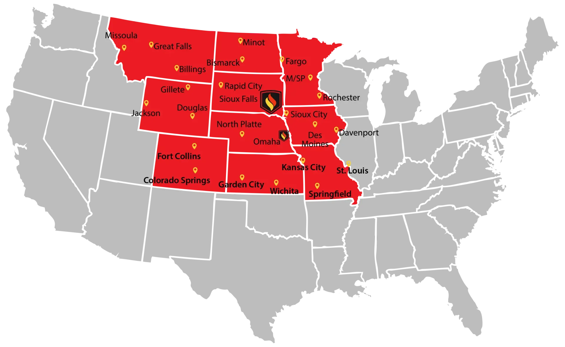 Our 10-state service area across the northern U.S.