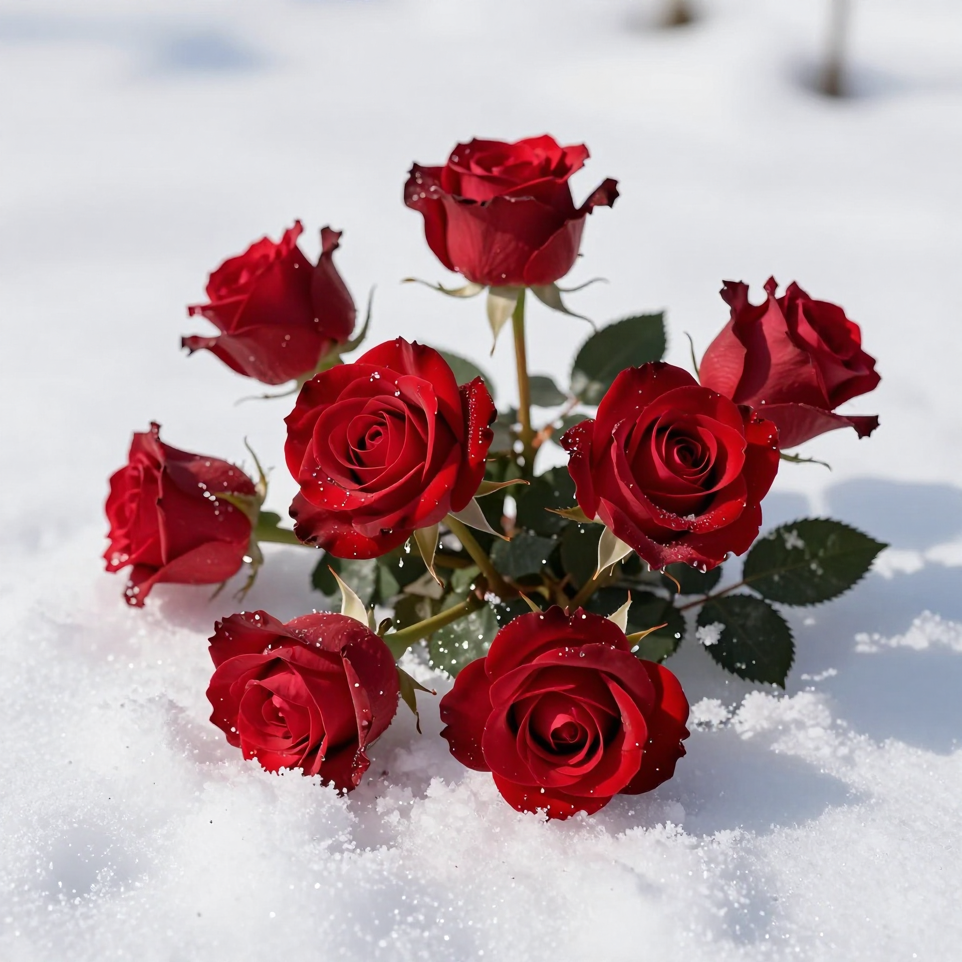 Rosas entre a neve