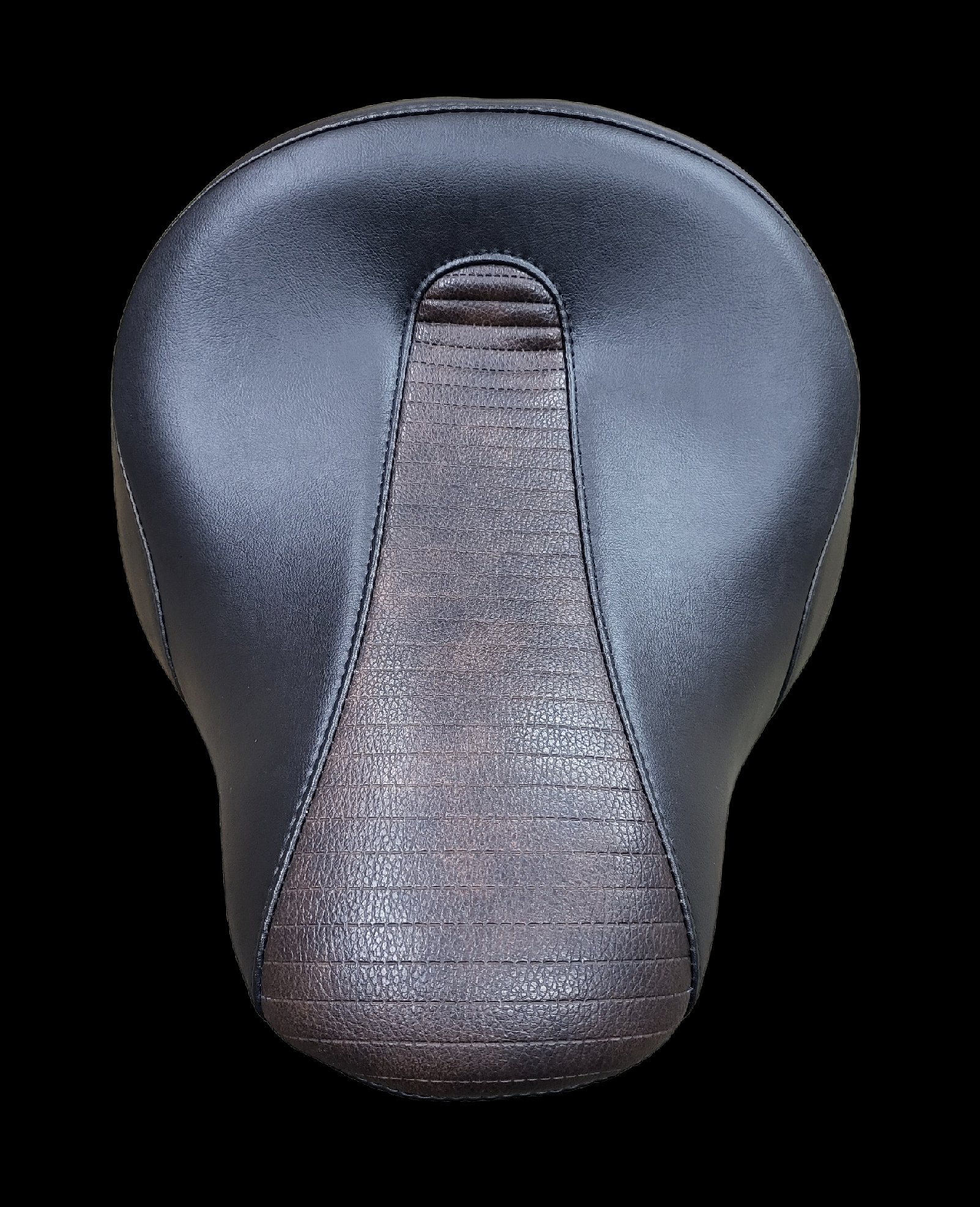 Black motorcycle seat with textured center panel.