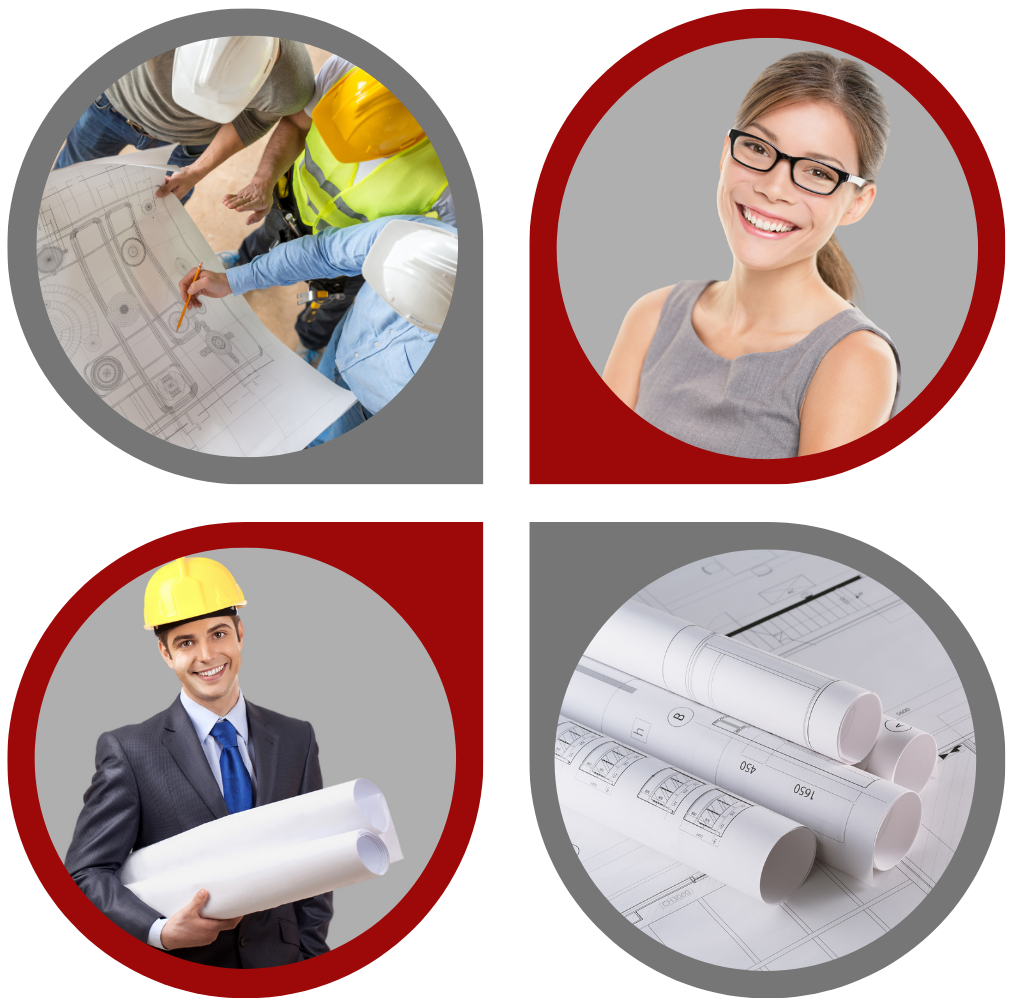 Construction professionals with blueprints.