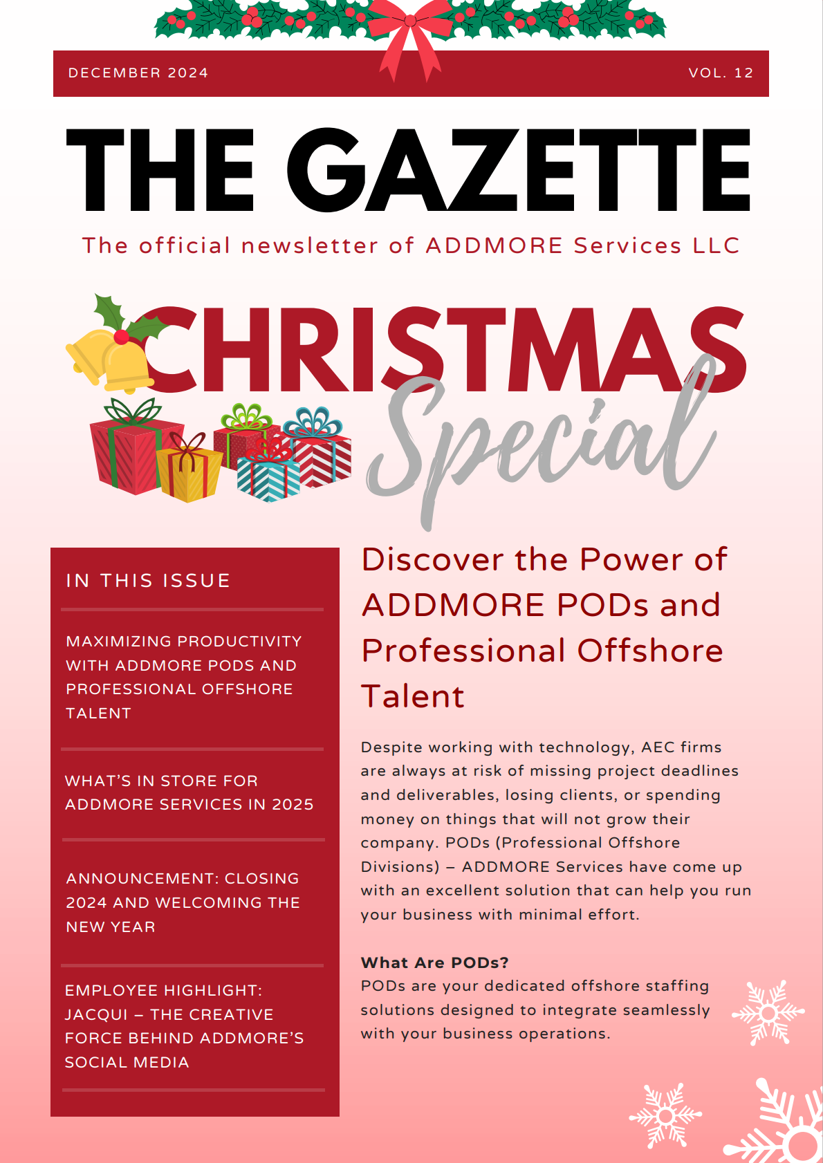 Christmas-themed newsletter titled 