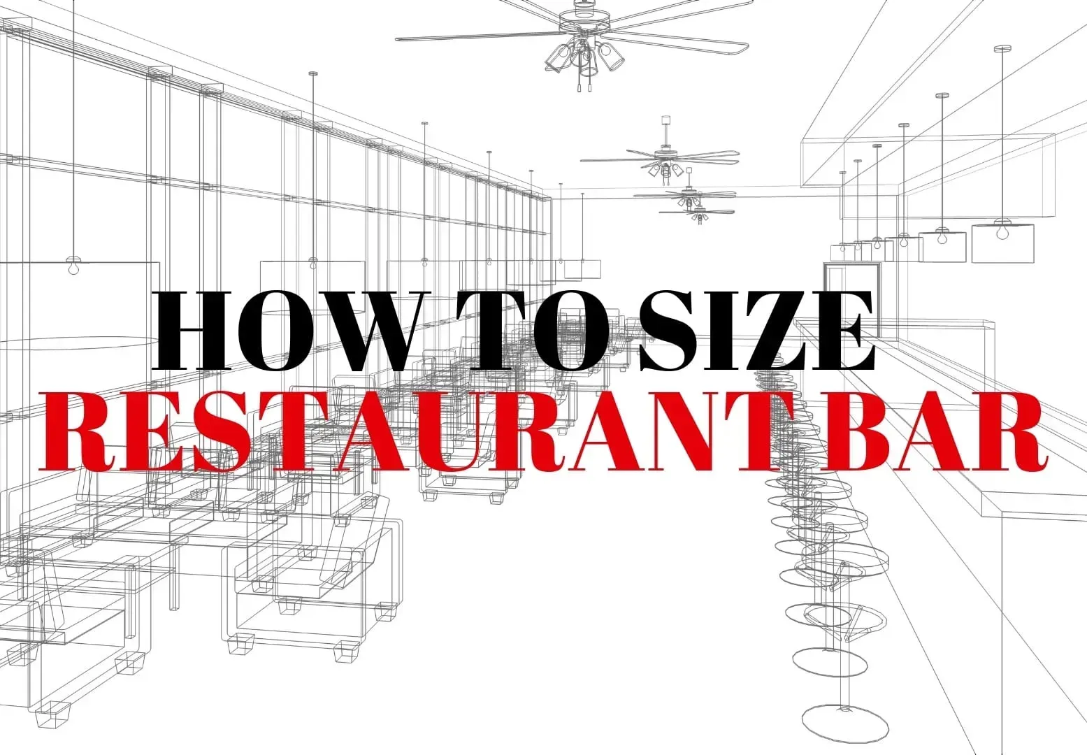 Line drawing of a restaurant bar interior with 