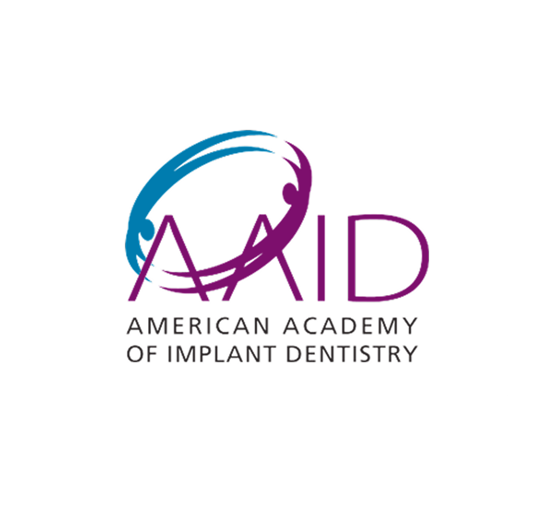 AAID logo: purple text, stylized figures within blue arc, 