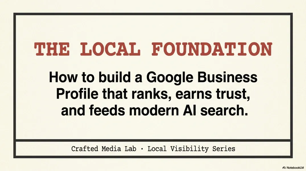 Title slide: “The Local Foundation” on a beige background, with subtitle about building a Google Business Profile for local SEO.
