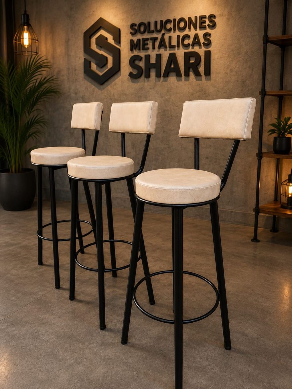 Tres taburetes de bar color crema