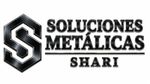 Logo negro y gris de “Soluciones Metálicas SHARI” con una “S” estilizada dentro de un hexágono.