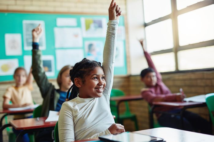Girl With Face Mask Raising Her Hand — Albuquerque, NM — DLD Sycamore School