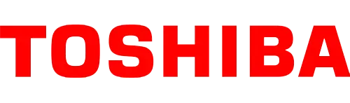 Red Toshiba logo text on a white background