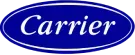 Carrier logo in white cursive on a blue oval background