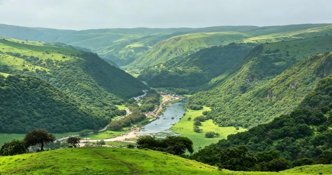 Wadi Darbat in the southern Omani region of Dhofarduring the monsoon season called Khareef - Lush and green, full of vegetation