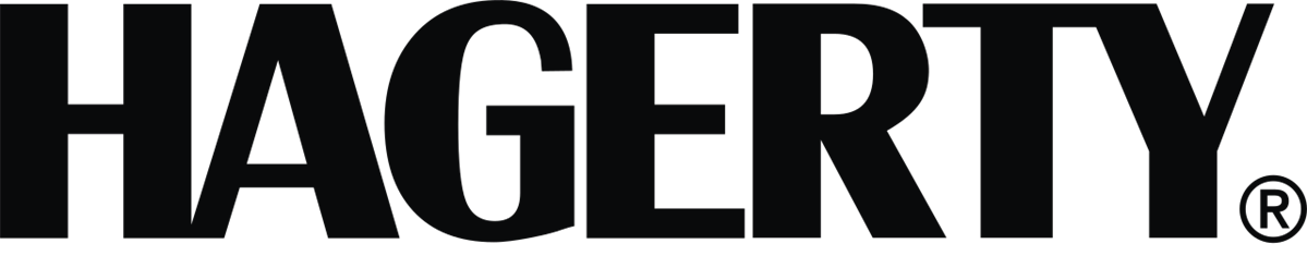 A black and white logo for hagerty on a white background