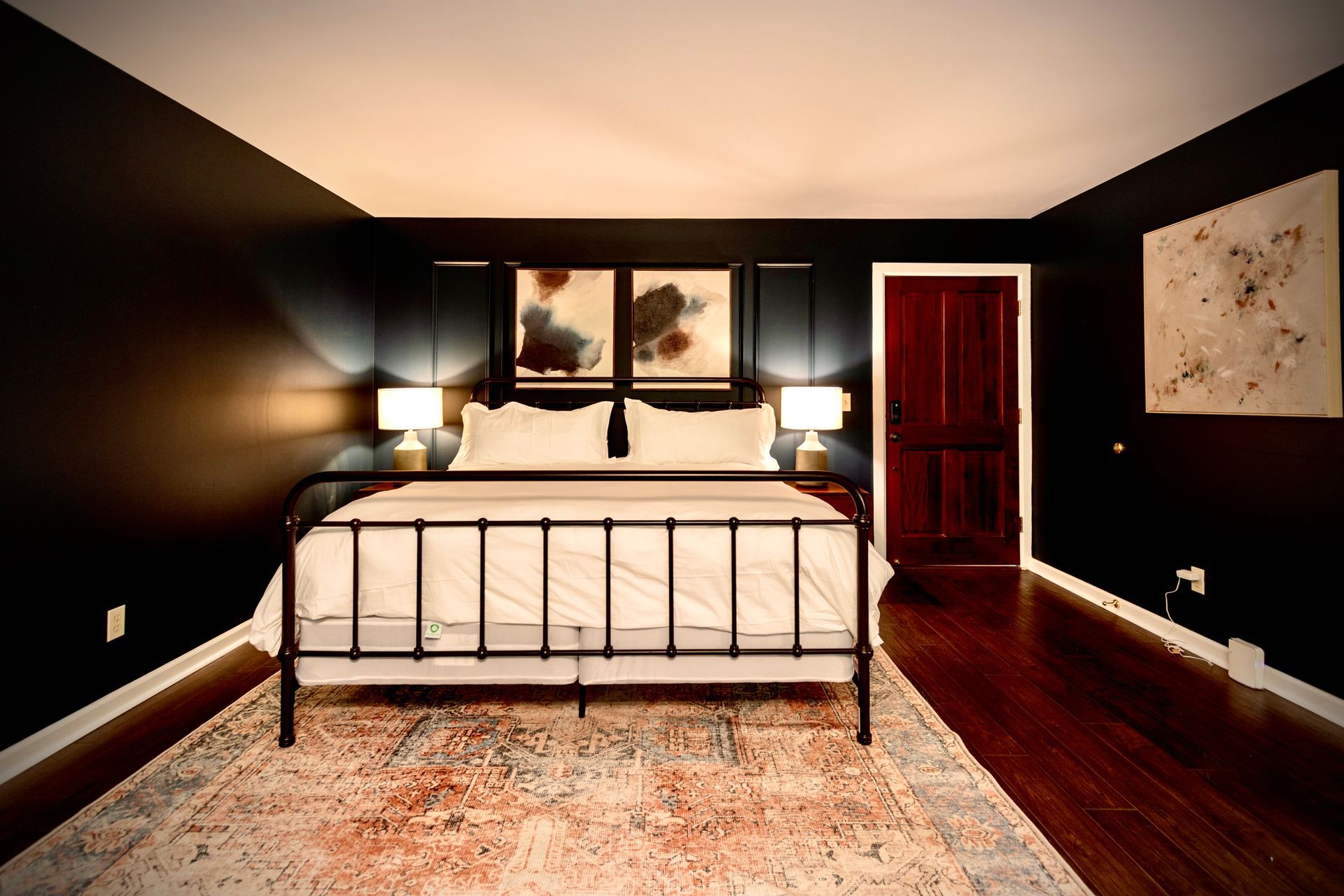 There is a large bed in the middle of the room.