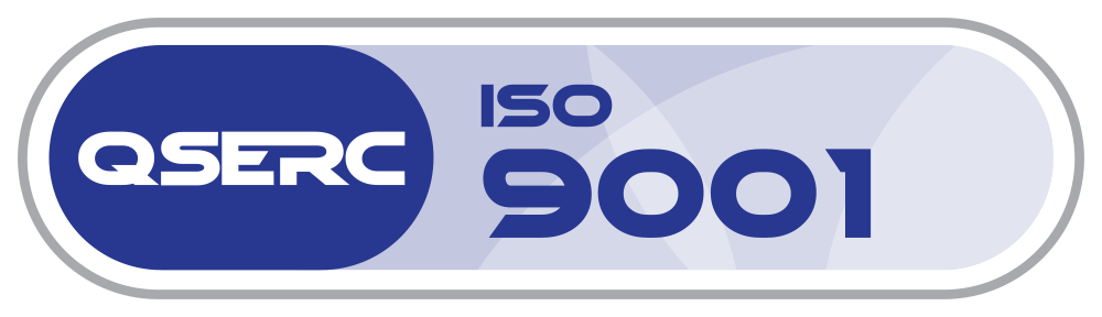 a blue and white button that says iso 9001 on it .
